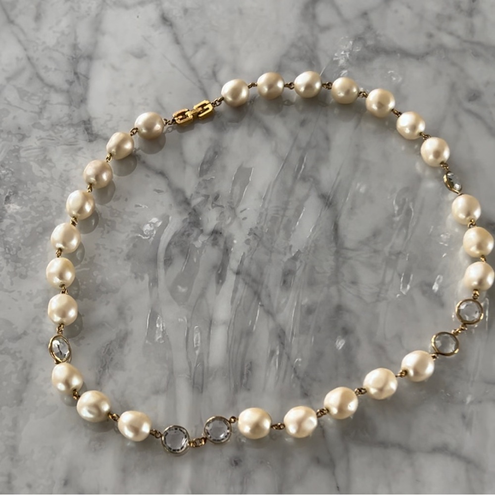 Givenchy 1990s Vintage Faux Pearl & Crystal Necklace for women